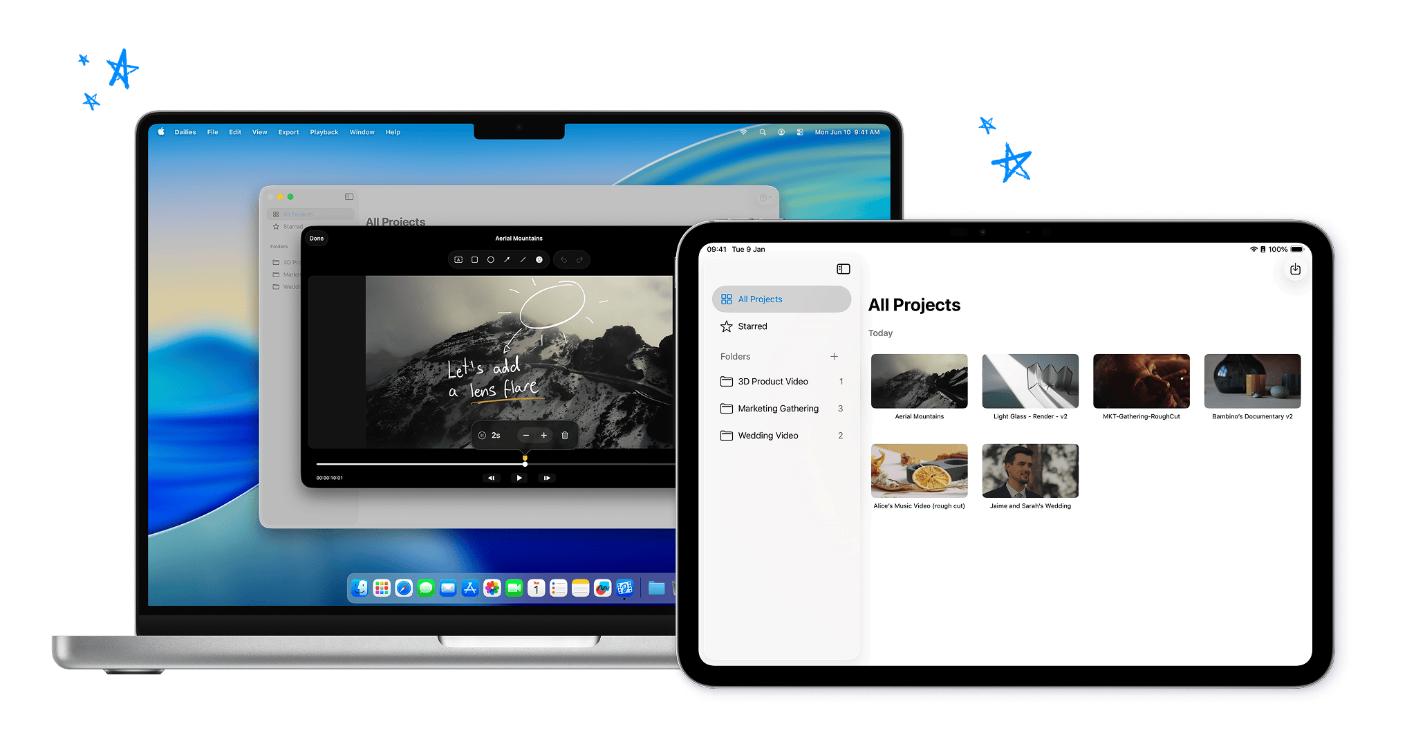 Device screenshots of Dailies running on a MacBook Pro and and iPad